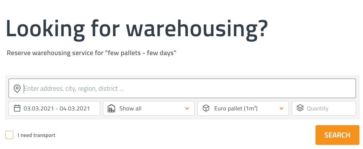 Warehouse search on StoringCargo